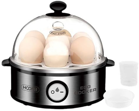 Cuociuova in Alluminio 350W con 7 Posti per Uova, Facile da Sbucciare Morbide Medie Dure con Contenitore per Omellete e Spegnimento Automatico