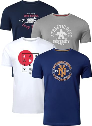 FULL TIME SPORTS Pack de 4 Camisetas Estampadas Hombre, Manga Corta, 100% Algodón, PRINT-001-PACK-4-XL