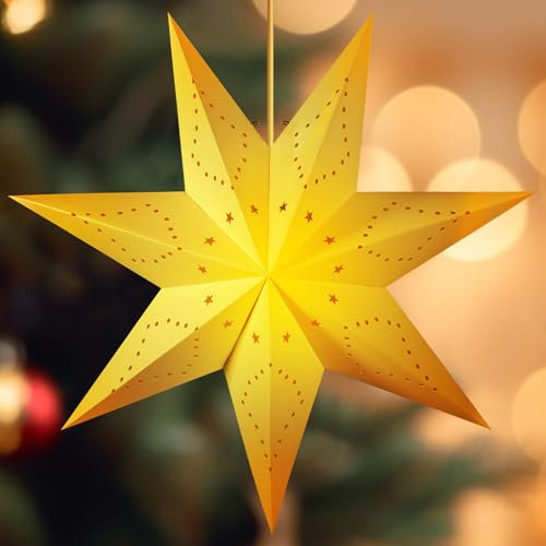ZZXLOPEZ Étoile de Noël LED à Suspendre, 45cm Étoile de Noël 3D à Suspendre, Noël Decoration Intérieur, Étoiles Papier à Suspendre, Noël Décoration Étoile Lumineuse pour Noël Mariage Fête Décoration
