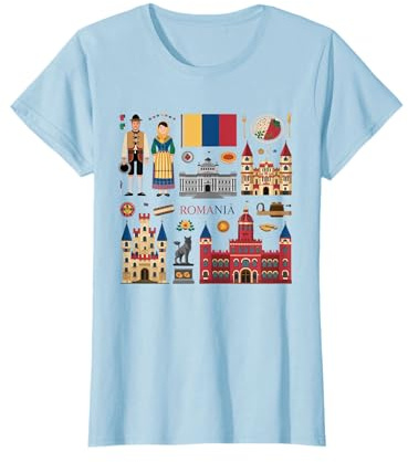 Romania Traditional Symbols Map Flag T-Shirt