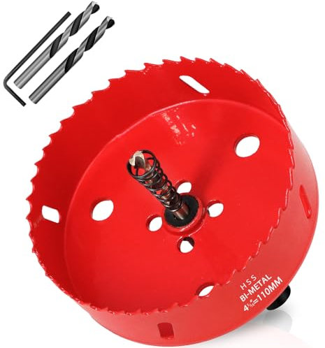 KACNON Sierra perforadora bimetálica de 110 mm, broca perforadora, con adaptador triangular y broca de centrado, corte preciso y rápido de madera, plástico, placas de yeso, placas de metal delgadas