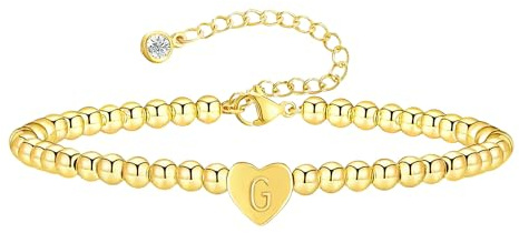 ESHIONER Armband Damen Gold 18K Gold Plattiert Armbänder Perlenarmband Stapelbar Zierlich Nicht Anlaufen Einstellbare Kette G Charm Personalisierte Buchstaben Armband Damen Mädchen Schmuck Geschenke