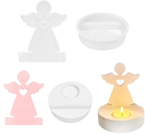 Weihnachten Engel Silikonformen WISIRENT, Silikonformen Gießformen Weihnachten Engel mit Sockel, Silikonkerzenform Cherub Silikonkerzenform Engel Weihnachten Kerzenformen zum Gießen für Bastelarbeiten