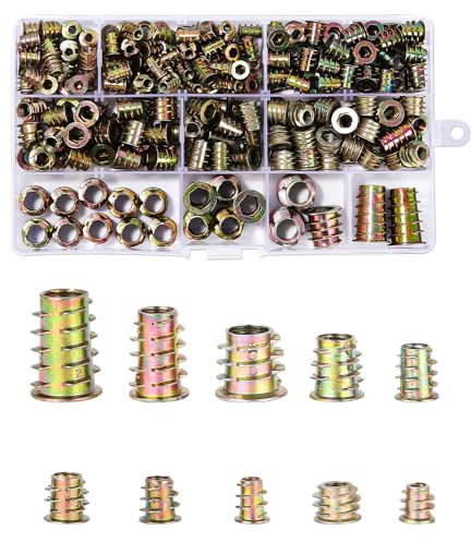 236 Stück Einschraubmutter Gewindeeinsatz Holz, M4 M5 M6 M8 M10 Zink-legierung Einschraubmuffen, Holzmöbel Gewindeeinsätze, Innensechskantmuttern Sortiment für Holzmöbel Gewindeeinsätze