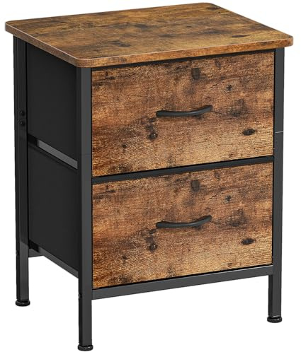 HOMIDEC Bedside Table,42cm Large Capacity Side Table,Bedside Cabinet with 2 Fabric Storage Drawers,54.5cm Height Sofa Side Table End Tables Nightstand for Bedroom,Living Room ect.Rustic Brown