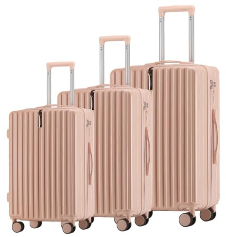 TIYFIY handbagage resväska medelstor hårt fodral medelstor PC-material TSA-lås resväska medelstor 4 hjul lätt hållbar reptålig, ROSA, 20+24+28in, Trolley med hårt skal med svänghjul