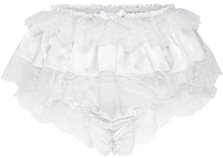 Satini Con Volant Pizzo Femminuccia Pieghettato Francese Mutandoni Slip Lingerie Setoso Raso Biancheria Intima Mutandine (Bianco - Pizzo Bianco, XL)
