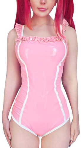 LittleForBig Ärmlösa justerbara remmar fuskläder skinande onesie pyjamas bodysuit – latexliknande babygirl i träning onesie