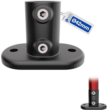 GeZu Impex Abrazadera de Tubo con Placa de Brida Ø42mm Galvanizado en Caliente Revestimiento en Polvo Negro Soporte de Base para Barandilla