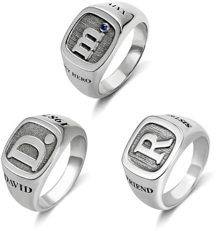 Anillo de sello inicial personalizado / Anillo delicado grabado con inicial para hombre / Anillo de plata esterlina / Regalo para él o papá / Regalos de cumpleaños anillo con inicial para el meñique
