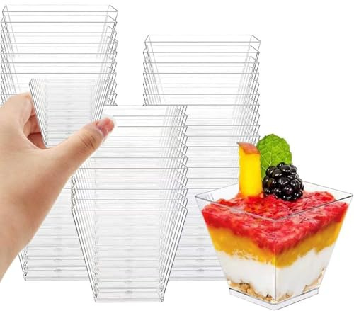 BAVATEE 100 Piezas 2oz/60ml Vasitos para postres, Vasos de postre de Reutilizables tazas de postre para Pudín, Helado, Mousse, Bodas, Cumpleaños (Trasparente) (100)