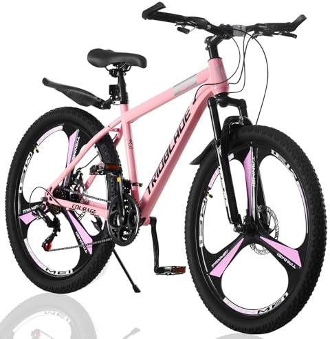 LSBIKE 24/26/27.5 Inch Mountain Bike 21 Speed Drivetrain Bike Mountain Bicycle for Adult 3/10 Spoke Wheels bicycle Men Dual Suspension Hardtail Bike Women Sport Cycling (Pink, 24inch)