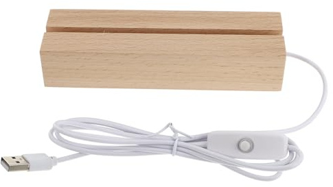 EXQUIMEUBLE Base LED de Iluminación para Tablero de Madera de Haya 150mm Luz Cálida Usb, Soporte Luminoso Decorativo para Hogar y Exhibición, Base para Lámpara LED Portátil y Ecológica