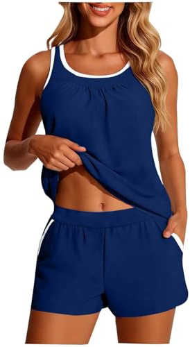Generico Costumi Donna Mare Due Pezzi Costume Donna Tankini Costume da Bagno Tankini da,Due Pezzi,con Imbottitura sul Seno,Senza Ferretto,Schiena Costumi Mare(Dark Blue,XL)