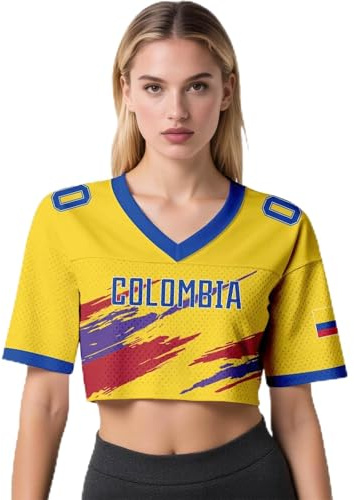 Coupe du Monde 2026 Crop Top Femme Col V Manches Courtes Respirant Personnalisé Nom Numéro Dos Imprimé Drapeau Maillots de Football Style Dynamique