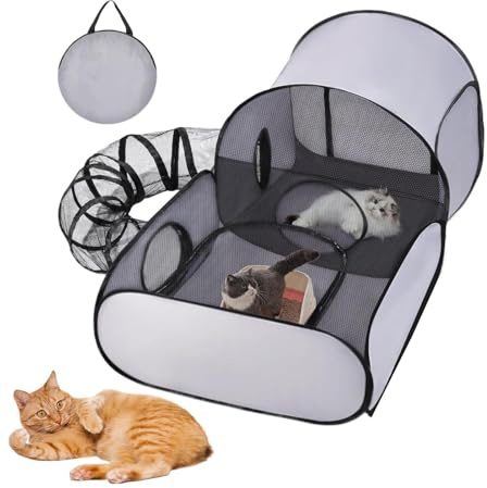 Portable Pet Playpen with Tunnel, Play Pen for Cats Outdoor, Foldable Kitten Enclosure Tent, Expandable Playground Portable Pet Supplies, Lightweight Interactive Cat House for Small Animals
