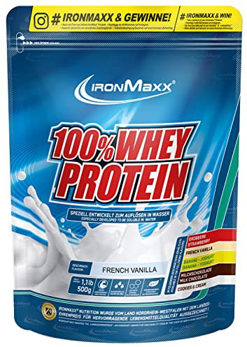 100% Whey Protein Pulver 500g French Vanilla - Leckerer High Protein Shake mit 37g Proteine, Power Drink mit BCAAs und EAAs, Ideal fürs Workout