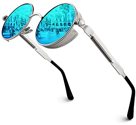 GQUEEN Retro Round Circle Polarised Steampunk Sunglasses Mens Womens UV400 Protection