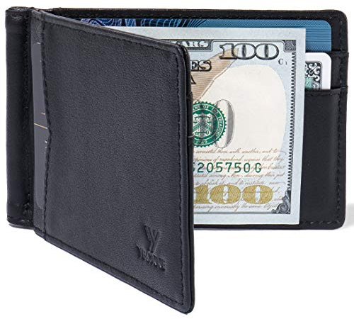 YBONNE Mens Slim Wallet with Money Clip Front Pocket RFID Blocking Thin Bifold Leather Card Holder Minimalist Mini Billfold