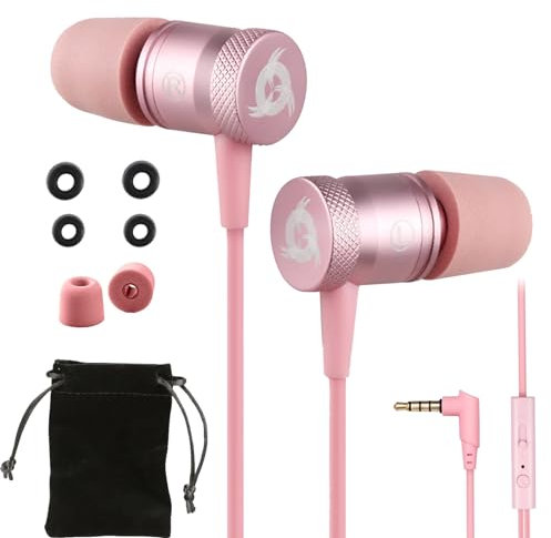 KLIM Fusion Ecouteurs Haute Qualité Audio - Durables + Garantis 5 Ans - Innovant - Ecouteur Intra-auriculaire avec Mousse à Mémoire de Forme et Microphone - Prise Jack 3,5mm - Nouvelle Version - Rose