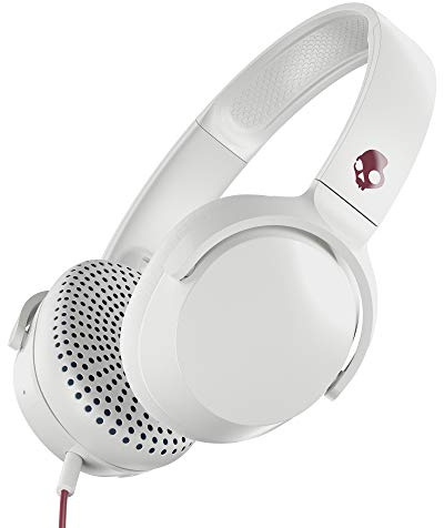 Skullcandy Riff On-Ear Headphones with Microphone, Refined Acoustics, Foldable, Call and Track Control, Plush Ear Cushions with Durable Headband, White/Crimson