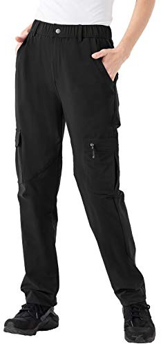 Rdruko Women's Hiking Cargo Pants Lightweight Water-Resistant Quick Dry UPF 50+ Travel Work Pants Zipper Pockets Black X-Large