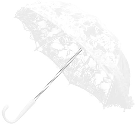 Beufee White Lace Umbrella, White Umbrella for Wedding Women Parasol Ruffle Stick Umbrella with Lace Floral for Decoration(02)