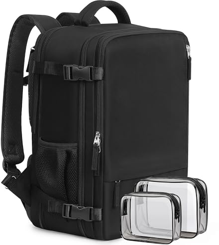 Beraliy Travel Backpack for Men Women, Large Carry On Backpack, Personal Item Bag Airline Approved, 17 inch Laptop Backpack, Business Work Gym Weekender Bag, Black