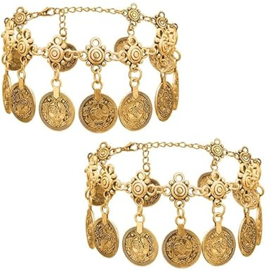 EQLEF 2 PZ Donne Spiaggia Cavigliera Tribale Etnica Moneta Nappa Zingari Cavigliere Catena Regolabile Boho Cavigliere Catena Dei Piedi Gioielli (Rame-oro)
