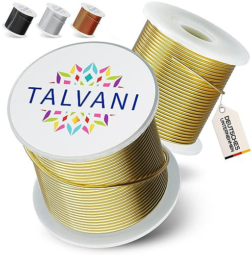 Talvani Basteldraht [1mm|2mm] [30m | 120m] Aluminiumdraht - Leicht zu biegender Draht 2mm - Aludraht 2mm - Schmuck Draht, Basteldraht Gold Silber Kupfer Schwarz (Gold, Ø 1mm | 120 m)
