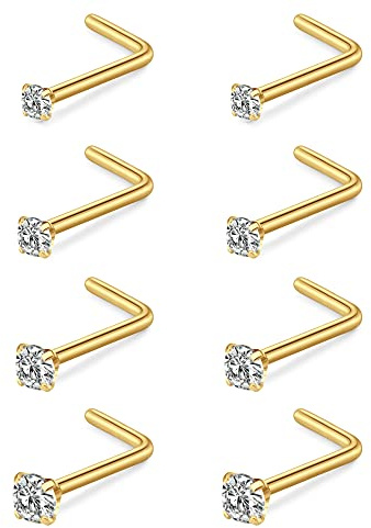 MODRSA Gold Nose Studs 22g Nose Stud 22 Gauge Nose Stud L Shape Thin Small Tiny Nose Studs Diamond