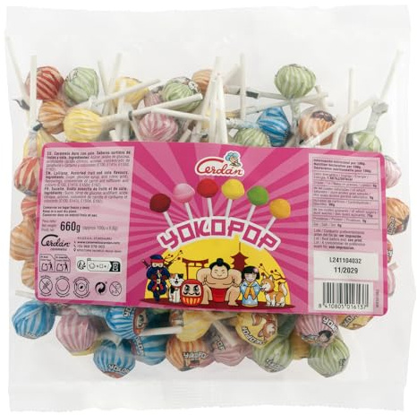 Caramelos Cerdán - Caramelos con Palo Mini YokoPop de Sabores Variados | Bolsa de 100 Unidades | Caramelo Redondo Macizo con Palo Sin Gluten ni Alérgenos | Ideal para Fiestas, Navidad y Cumpleaños