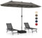 GOPLUS Parasol de Jardin Exterieur avec Pied, 4M Parasol Double Face avec Manivelle et Ventilation, Grand Parasol Extérieur pour 6 Personnes pour Marché, Piscine, Terrasse, Balcon (Gris)
