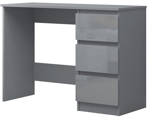 FWStyle Grey Gloss 3 Drawer Dressing Table or Home Office Desk, Modern Scandinavian Style with Matt Frame, Spacious Storage and Metal Runners, H72 x W99 x D40 cm