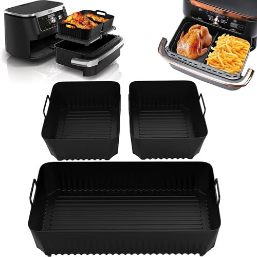 3Pcs Air Fryer Liners Silicone for Ninja Flex Drawer AF500UK, Air Fryer Accessories Reusable AF500UK Accessories,Large Airfryer Liners for Air Fryer AF500UK,Non-Stick Dual Baskets Airfryer Accessories