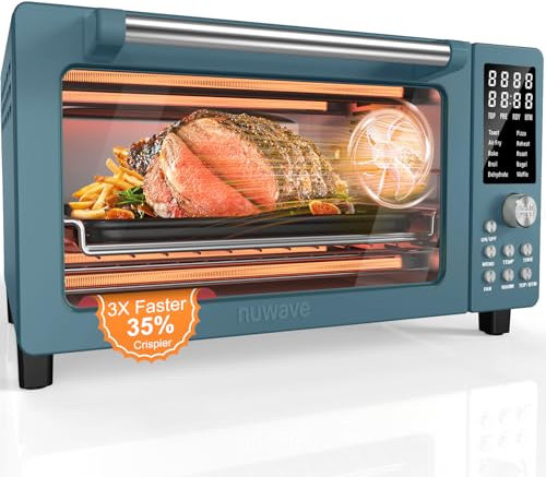 Nuwave Bravo Pro Smart Air Fryer Toaster Oven Combo, Airfryer Convection Oven Countertop, 10-in-1 Functions with Quicker & Even Crisp Technology, 1800W, 50-450°F, PFAS-Free, 21QT, Cozy Blue
