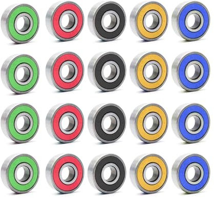 20 Stück Kugellager 608 Miniatur Metall Lager ABEC-9 608 2RS Doppelt Geschirmt Bearing Edelstahl Kugellager Skateboard 8mm x 22mm x 7mm (Schwarz,Blau,Rot,Grün,Gelb)