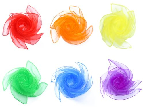 Blausky 1 lot de 6 serviettes de jonglage, en mousseline de soie, multicolores, carrées, pour jonglage, accessoires de gymnastique, décoration pour outils sensoriels, danse, jonglage, couleurs