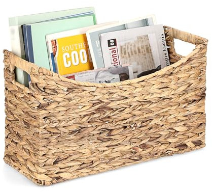 TOLIDA Stabiles Zeitungsständer aus Wasserhyazinthe, Gewebtes Aufbewahrungskorb, Aktenhalter mit Griff, Weidenkorb für Buch, Zeitschriften, Papiere als Geschenk Deko 43x16x25CM