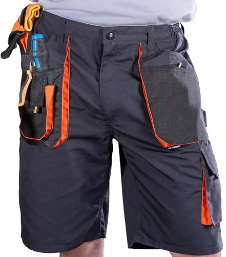 BWOLF Atlas – Pantalones Cortos de Trabajo para Hombre con Bolsillos Múltiples | Tejido Reforzado 600D | Gris/Naranja, M