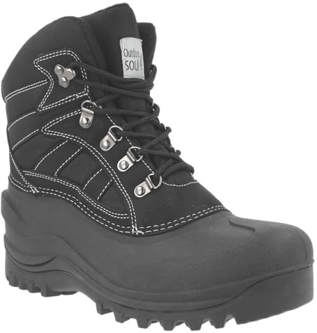 Outdoor Soul Stivali da trekking unisex, con tomaia imbottita in tessuto scamosciato, piedini in gomma impermeabile con suola profonda, Nero , 45 EU