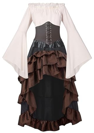 GOLDSTITCH Women Pirate Costume Medieval Renaissance Pirate Shirt Skirt Corset Belt Halloween Dress