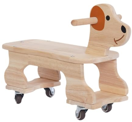 Milageto Caballo balancín de Madera para niños pequeños, con Motor de Empuje, Capacidad de 50 kg, diseño antivuelco, Multifuncional, ergonómico, con Ruedas.