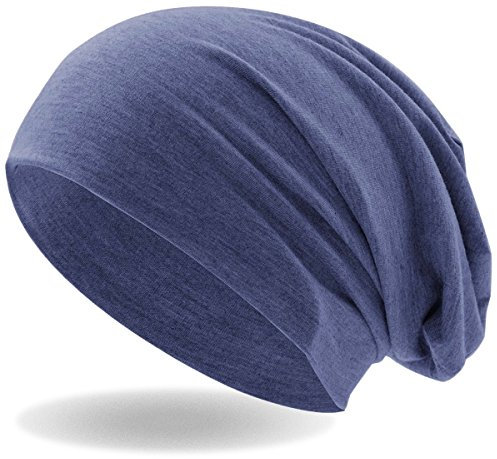 Hatstar® Klassische Slouch Long Beanie Mütze | leicht und weich | für Damen und Herren | Übergangsmütze für Frühling und Sommer (Jeans Blau meliert)