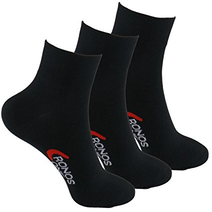 Calcetines DEPORTE (3 pares) SIN COSTURAS para hombre o mujer. Mantiene el pie seco. Ideal para tenis, pádel, running,... Puño antipresión. 80% - algodón. (Negro, eu: 43-46 // uk: 9-11)
