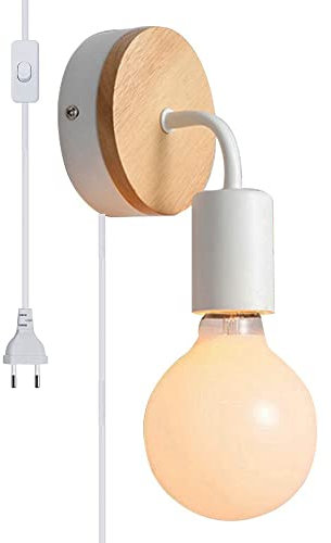 Chao Zan Lampada da Parete Vintage, E27 Portalampada Industriale con EU Spina con Interruttore,Con cavo da 1,8 m, Applique mobile portatile flessibile,per Illuminazione di Interni (Bianco)
