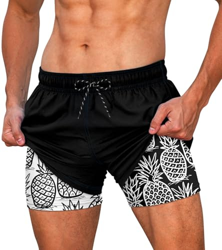 Cozople Men's Swim Trunks 5.5 with Compression Liner UPF 50+ Beach Bathing Suits Anti-Chafe Quick Dry Boxer Brief Lined Swim Shorts Swimwear L Fishing Rafting Surfing Diving Snorkeling Swimming