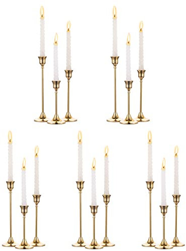 NUPTIO Gold Candlestick Holders Bulk: Solid Aluminum Set of 15