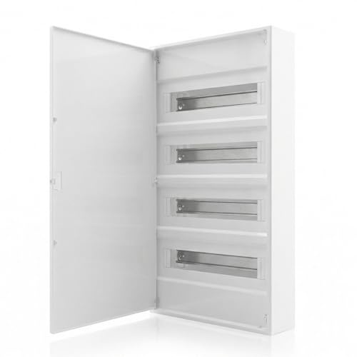 Intratec ALPHA Centralino elettrico da esterno 4 file – Quadro di distribuzione per 48 moduli con sportello bianco – Contenitore elettrico con guida DIN per casa uso professionale – 650 x 310 x 96 mm