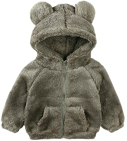 Gajaous Chaqueta con capucha de lana de dibujos animados para bebés recién nacidos, niños y niñas, abrigo con orejas, prendas de vestir cálidas, abrigo con cremallera